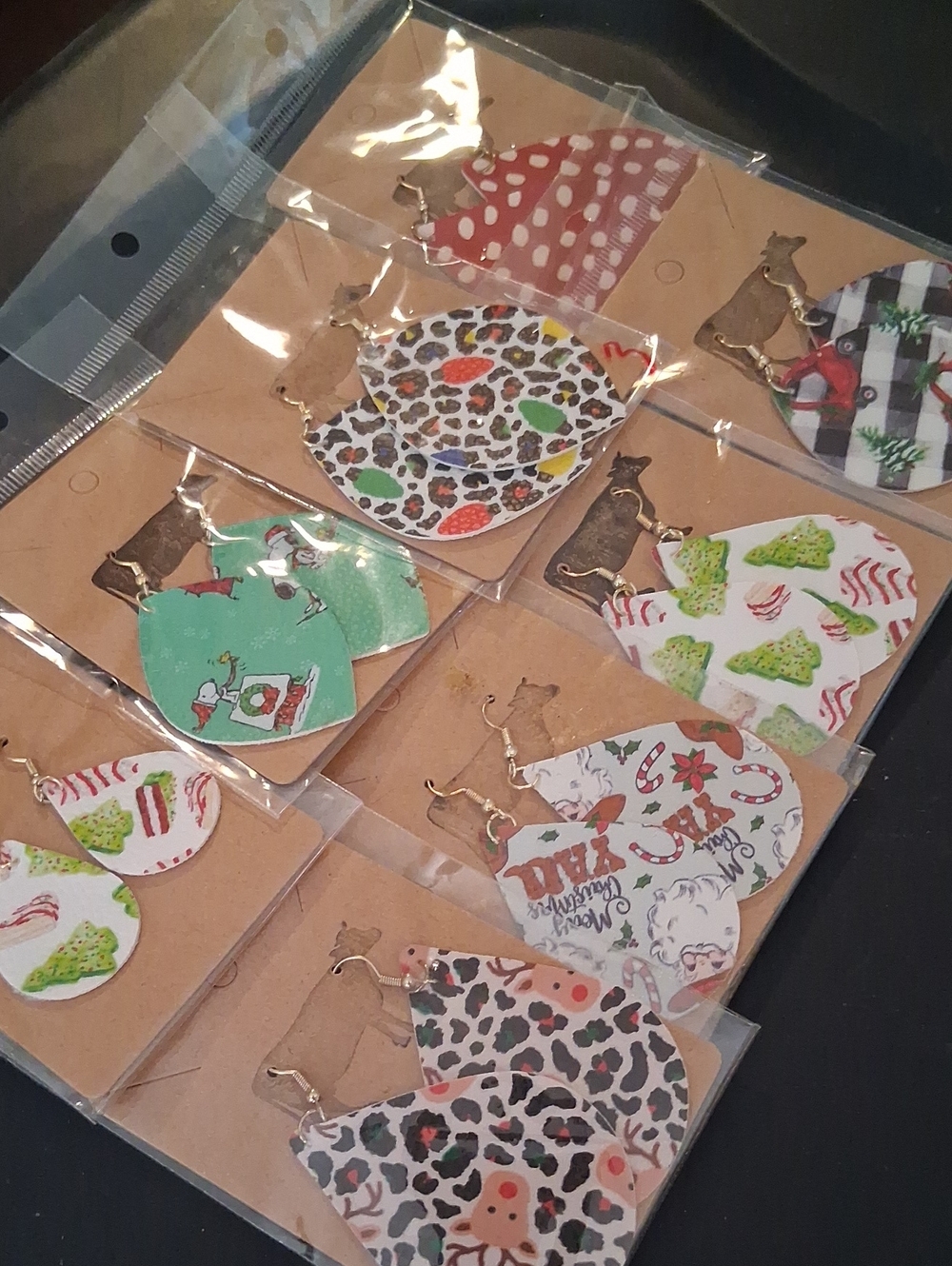 Assorted Holiday and Leopard Print Teardrop Earrings - Mixed Colors